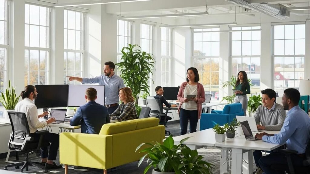 Modern commercial office space in Southeast Michigan highlighting collaboration and professionalism