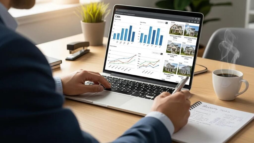 Professional reviewing market comparables and listing data for property valuation