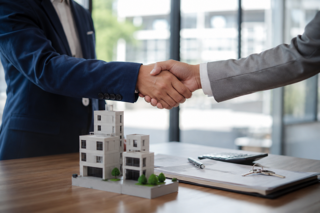Handshake between business partners over architectural model