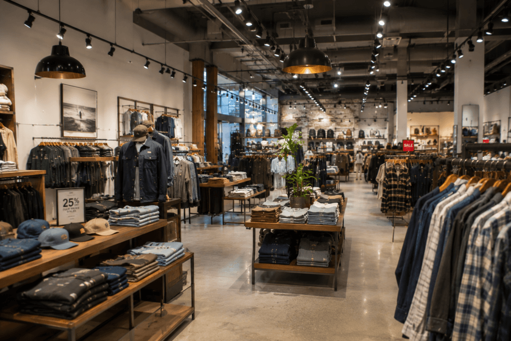 Interior view of upscale retail clothing store